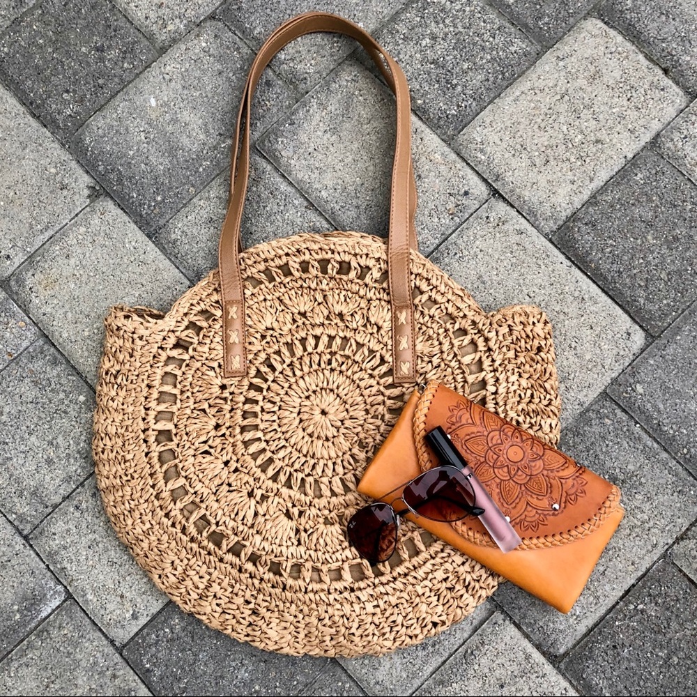✨WOVEN STRAW BOHO ROUND SHOULDER BAG/PURSE